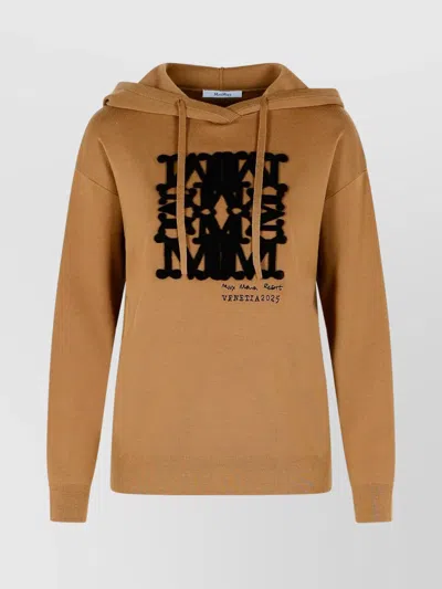 MAX MARA VIRGIN WOOL HOODED SWEATER WITH GRAPHIC PRINT