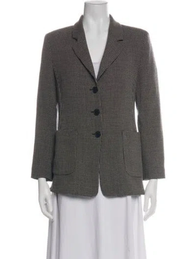 Pre-owned Max Mara Virgin Wool Houndstooth Print Blazer In Black