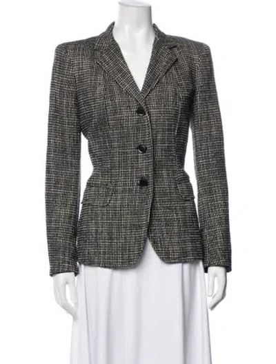 Pre-owned Max Mara Virgin Wool Houndstooth Print Blazer In Black