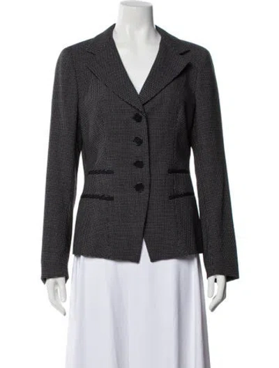 Pre-owned Max Mara Virgin Wool Houndstooth Print Blazer In Blue