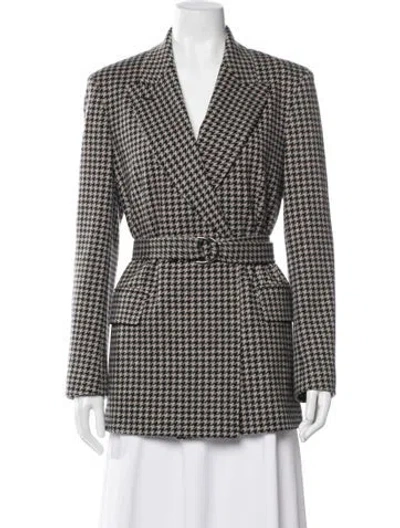 Pre-owned Max Mara Virgin Wool Houndstooth Print Blazer In Gray