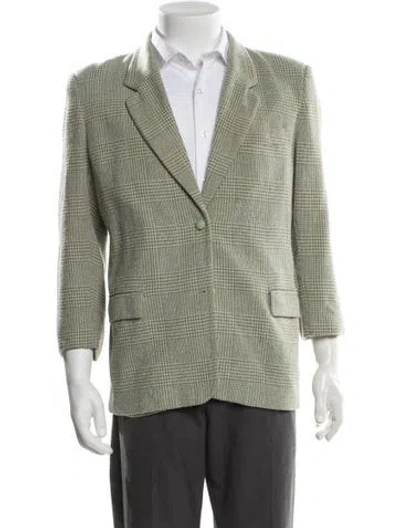 Pre-owned Max Mara Virgin Wool Houndstooth Print Blazer In Green