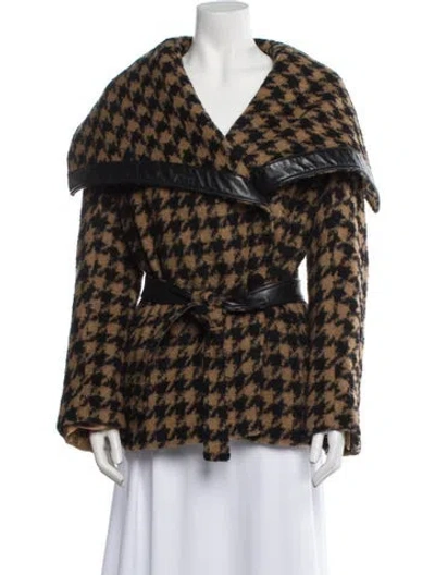 Pre-owned Max Mara Virgin Wool Houndstooth Print Jacket In Brown