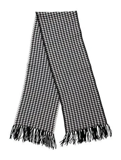 Pre-owned Max Mara Virgin Wool Houndstooth Print Scarf In Black