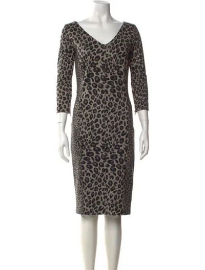Pre-owned Max Mara Virgin Wool Knee-length Dress In Neutral