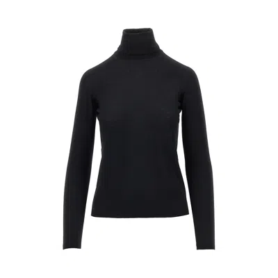 Max Mara Virgin Wool Knitting Turtleneck In Black