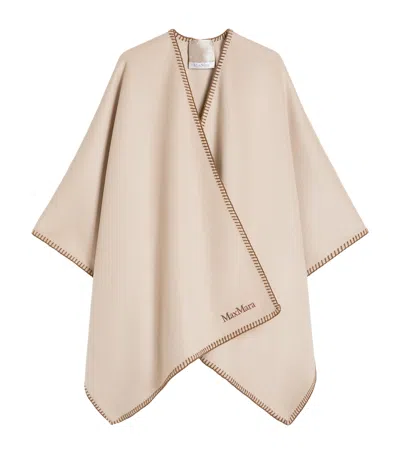 Max Mara Virgin Wool Logo Cape And Belt In Beige