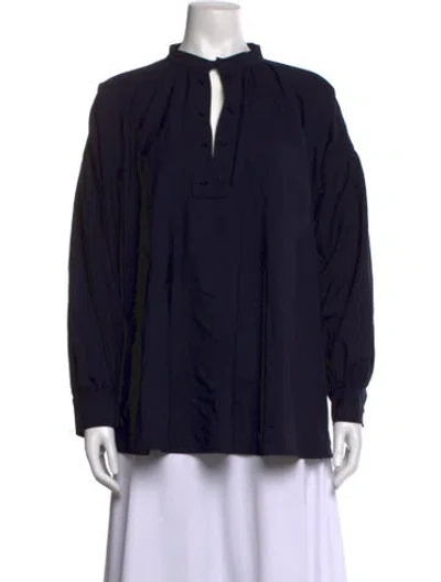 Pre-owned Max Mara Virgin Wool Long Sleeve Blouse In Blue