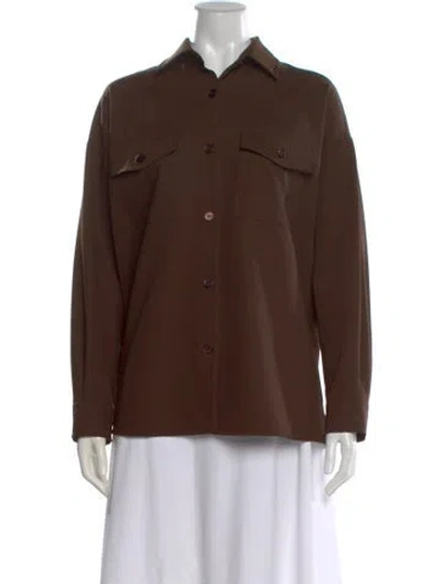 Pre-owned Max Mara Virgin Wool Long Sleeve Button-up Top In Brown
