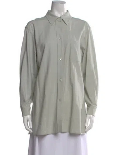 Pre-owned Max Mara Virgin Wool Long Sleeve Button-up Top In Gray