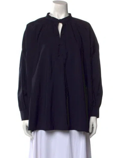 Pre-owned Max Mara Virgin Wool Long Sleeve Polo In Blue