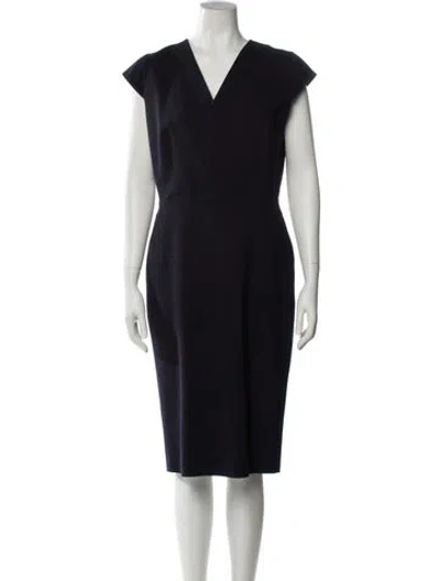 Pre-owned Max Mara Virgin Wool Midi Length Dress In Blue