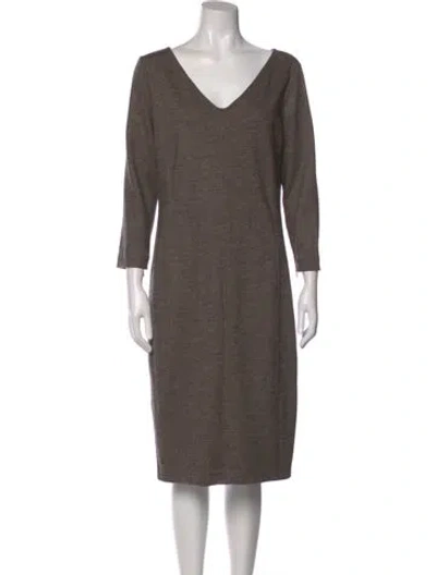 Pre-owned Max Mara Virgin Wool Midi Length Dress In Brown