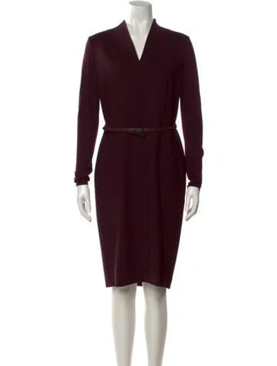 Pre-owned Max Mara Virgin Wool Midi Length Dress In Burgundy