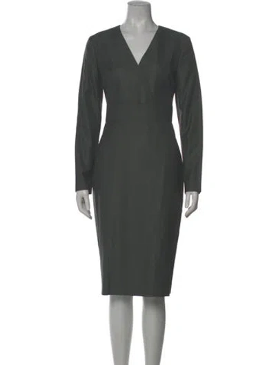 Pre-owned Max Mara Virgin Wool Midi Length Dress In Gray