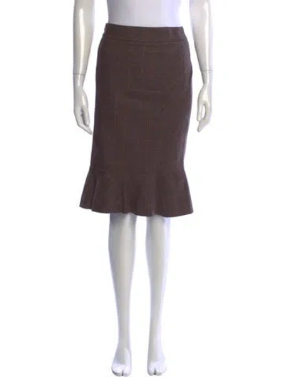 Pre-owned Max Mara Virgin Wool Midi Length Skirt In Brown