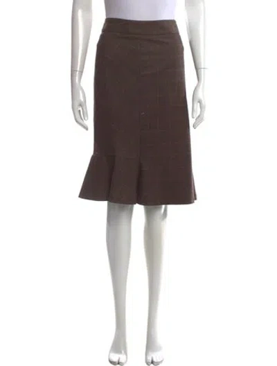 Pre-owned Max Mara Virgin Wool Midi Length Skirt In Brown