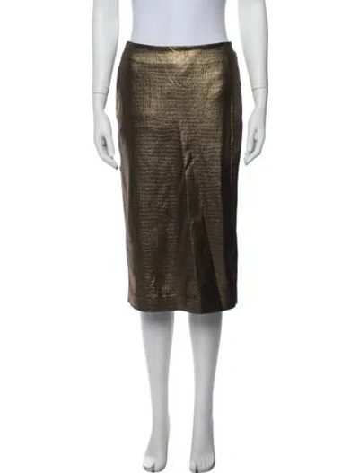 Pre-owned Max Mara Virgin Wool Midi Length Skirt In Gold/metallic