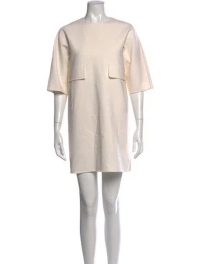 Pre-owned Max Mara Virgin Wool Mini Dress In Neutrals