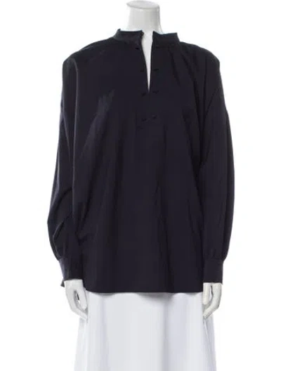 Pre-owned Max Mara Virgin Wool Mock Neck Blouse In Blue