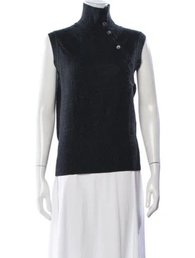 Pre-owned Max Mara Virgin Wool Mock Neck Top In Blue