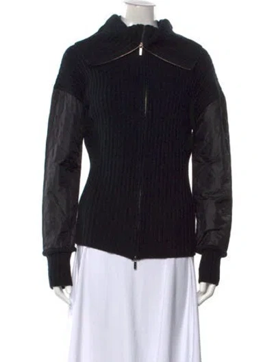 Pre-owned Max Mara Virgin Wool Open Front Sweater In Blue