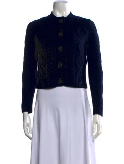 Pre-owned Max Mara Virgin Wool Open Front Sweater In Blue