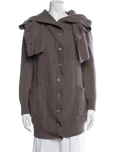 Pre-owned Max Mara Virgin Wool Open Front Sweater In Brown