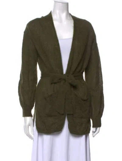 Pre-owned Max Mara Virgin Wool Open Front Sweater In Green