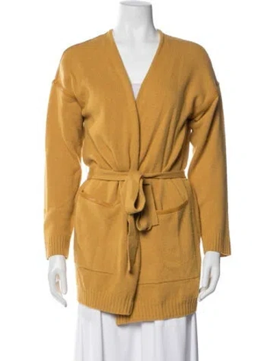 Pre-owned Max Mara Virgin Wool Open Front Sweater In Yellow