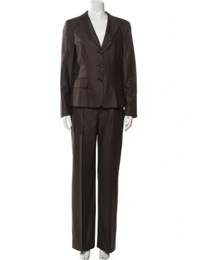 Pre-owned Max Mara Virgin Wool Pantsuit W/ Tags In Brown