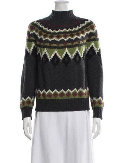 Pre-owned Max Mara Virgin Wool Patterned Sweater In Grey