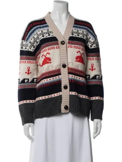 Pre-owned Max Mara Virgin Wool Patterned Sweater In White