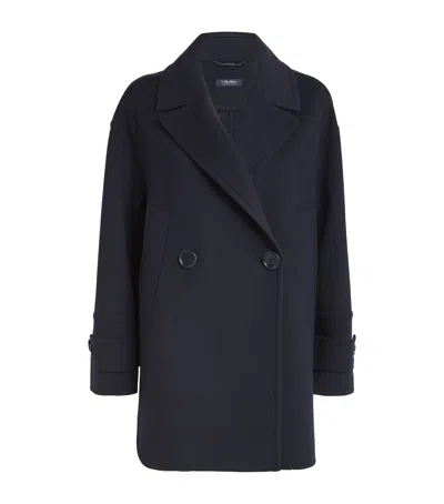 Max Mara Virgin Wool Pea Coat In Navy