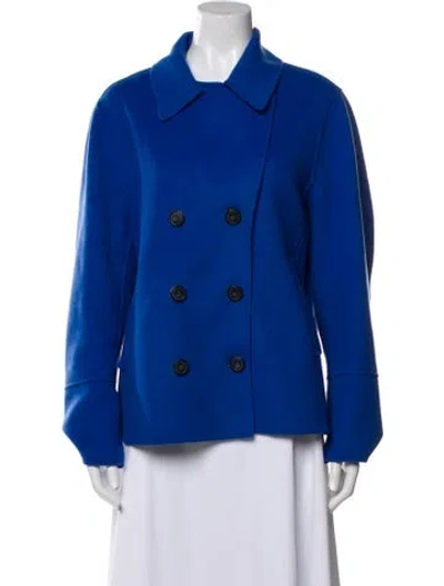 Pre-owned Max Mara Virgin Wool Peacoat In Blue