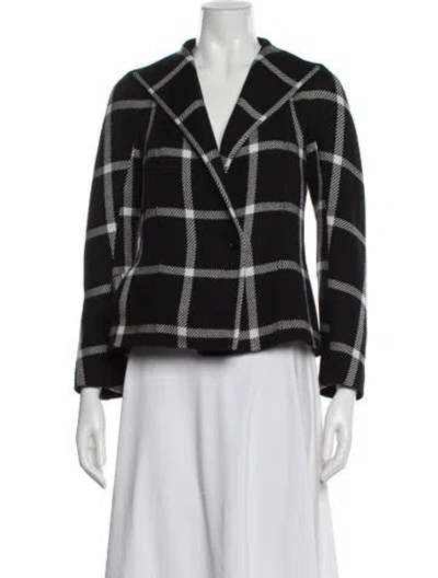 Pre-owned Max Mara Virgin Wool Plaid Print Blazer In Black