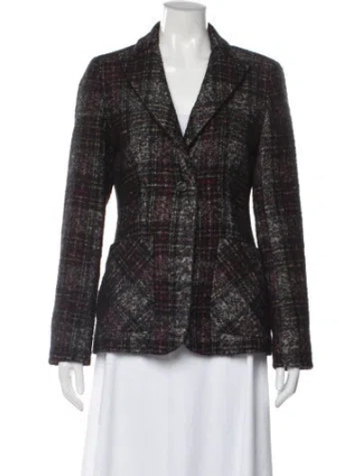 Pre-owned Max Mara Virgin Wool Plaid Print Blazer In Black