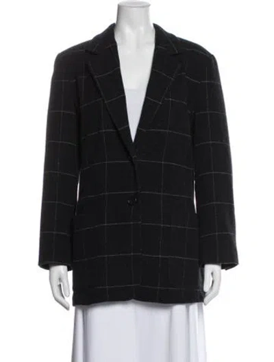 Pre-owned Max Mara Virgin Wool Plaid Print Blazer In Black