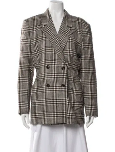Pre-owned Max Mara Virgin Wool Plaid Print Blazer In Black