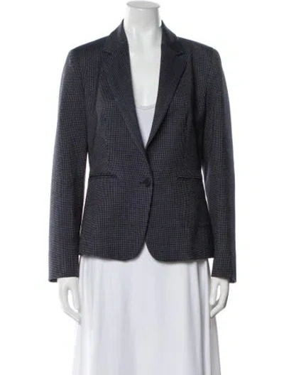 Pre-owned Max Mara Virgin Wool Plaid Print Blazer In Blue