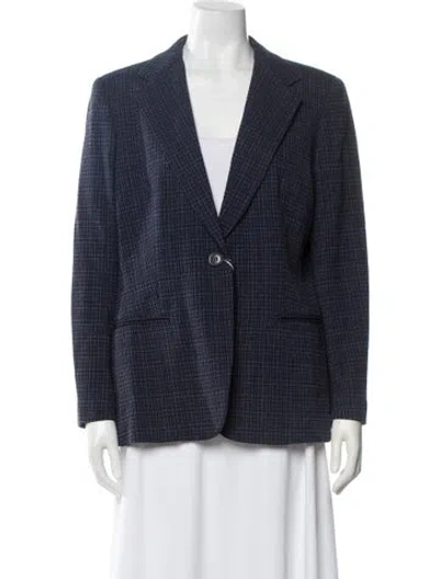 Pre-owned Max Mara Virgin Wool Plaid Print Blazer In Blue
