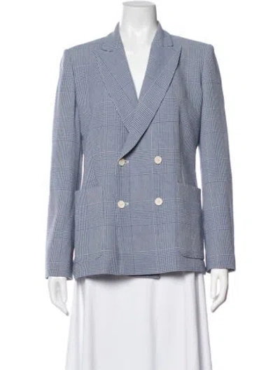 Pre-owned Max Mara Virgin Wool Plaid Print Blazer In Blue/white