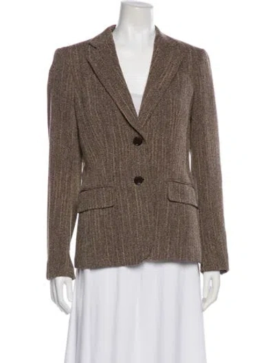Pre-owned Max Mara Virgin Wool Plaid Print Blazer In Brown