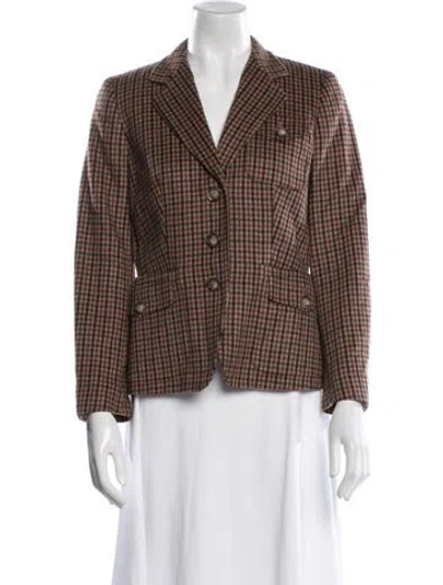 Pre-owned Max Mara Virgin Wool Plaid Print Blazer In Brown