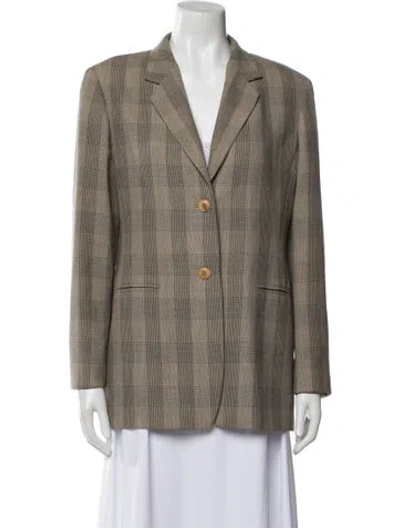 Pre-owned Max Mara Virgin Wool Plaid Print Blazer In Brown