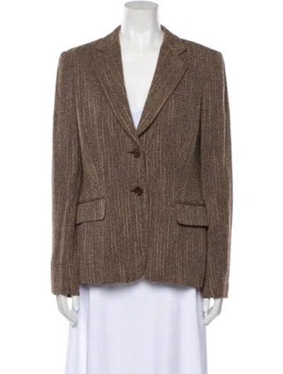 Pre-owned Max Mara Virgin Wool Plaid Print Blazer In Brown