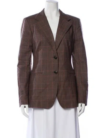 Pre-owned Max Mara Virgin Wool Plaid Print Blazer In Brown