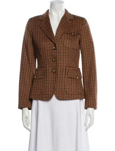Pre-owned Max Mara Virgin Wool Plaid Print Blazer In Brown