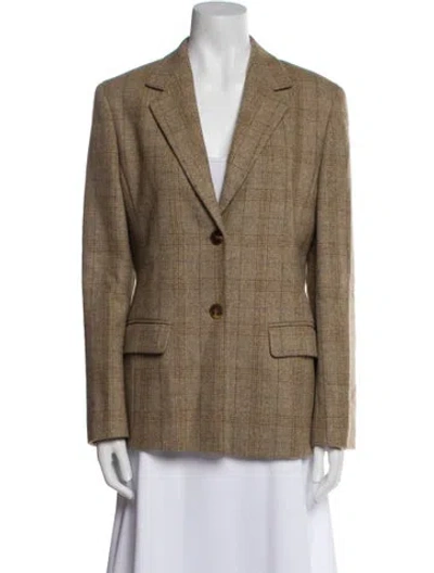 Pre-owned Max Mara Virgin Wool Plaid Print Blazer In Brown