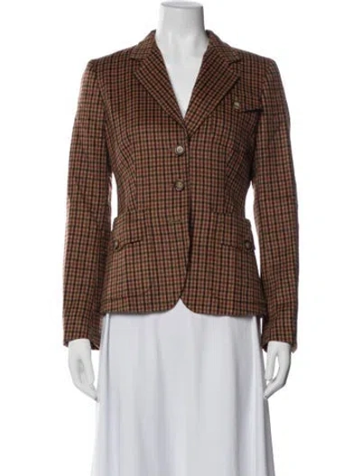 Pre-owned Max Mara Virgin Wool Plaid Print Blazer In Brown